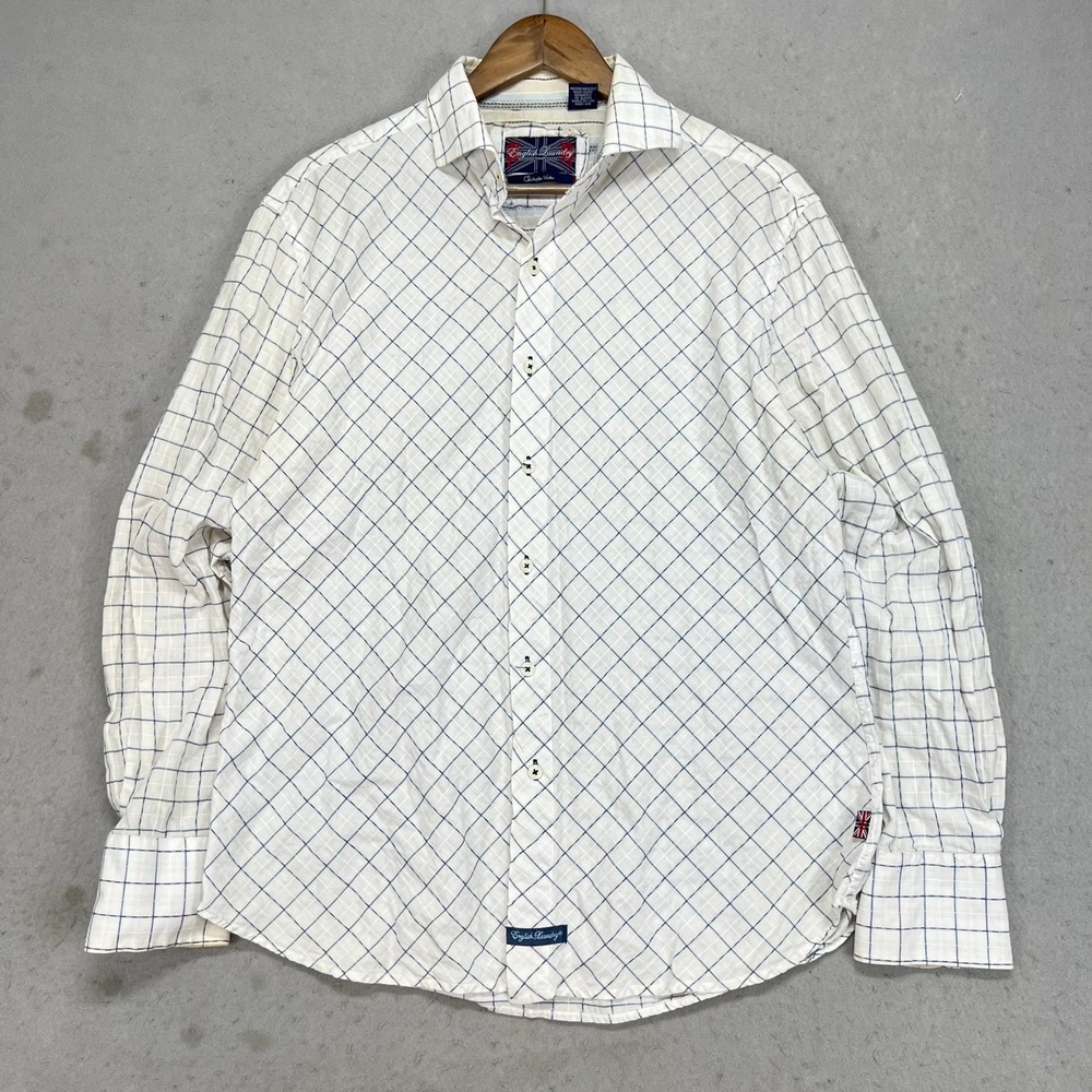 English Laundry Christopher Wicks Mens L Button Down Shirt Embroidered Hand Sewn